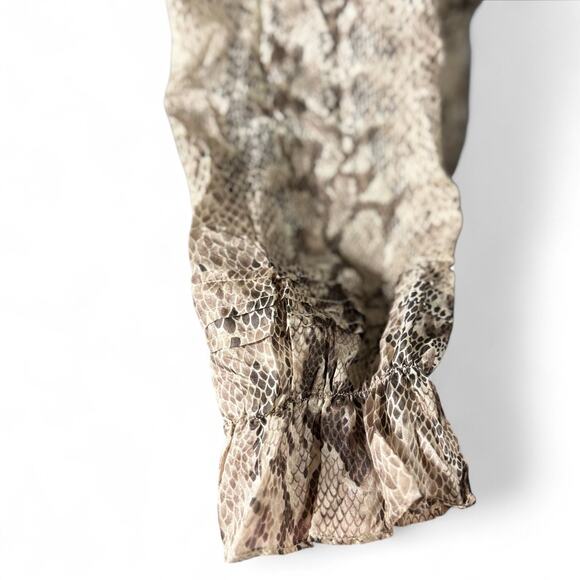 Anthropologie Aryn K 100% Silk Puff Sleeve Python Snakeskin Smocked Dress S ASO - Picture 10 of 14